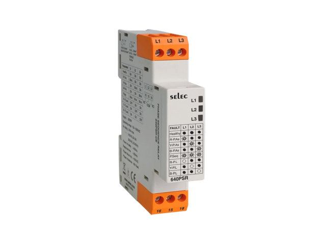 SELEC 640PSR — Relé de secuencia de fases, riel DIN