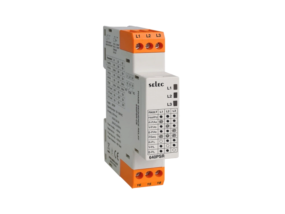 SELEC 640PSR — Relé de secuencia de fases, riel DIN