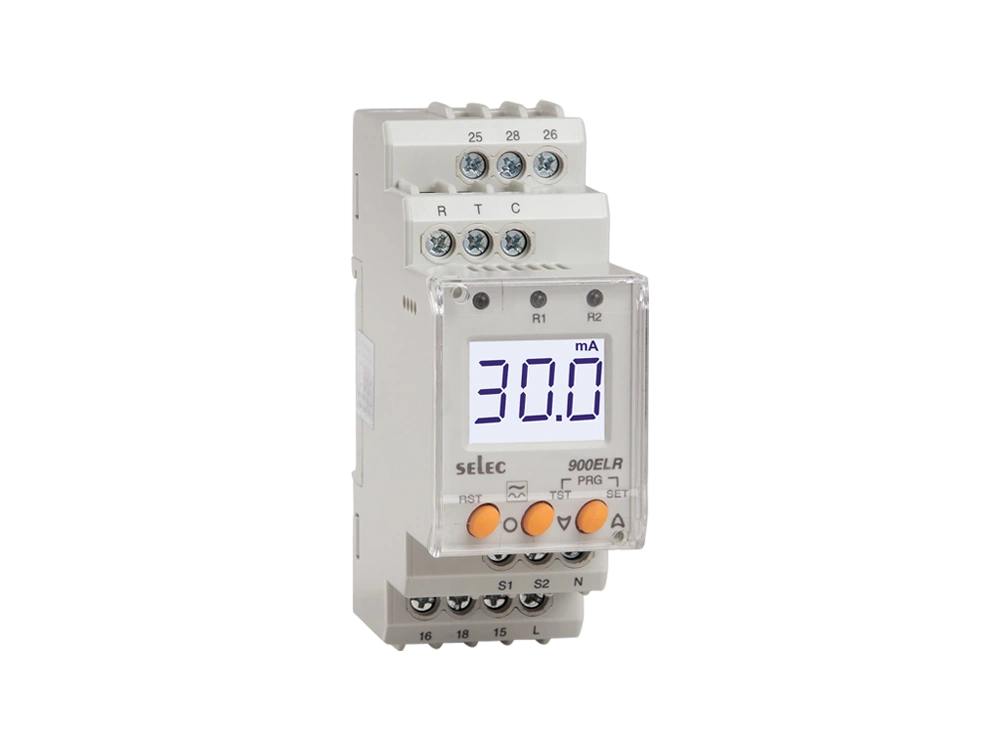 SELEC 900ELR — Relé digital de fuga a tierra, riel DIN