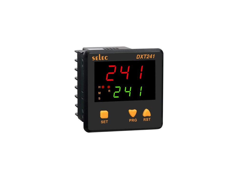 SELEC DXT241 — Dual display, 9 time ranges, multi function timer, short depth, 72x72 mm