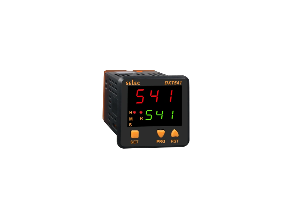 SELEC DXT541 — Dual display, 9 time ranges, multi function timer, short depth, 48x48 mm