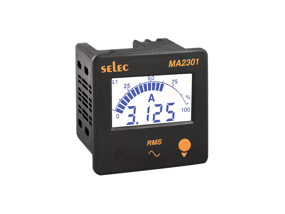 SELEC MA2301 — LCD ammeter, 3Ø, 72x72mm