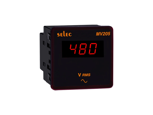SELEC MV205 — Voltímetro LED, 1Ø, 72x72mm