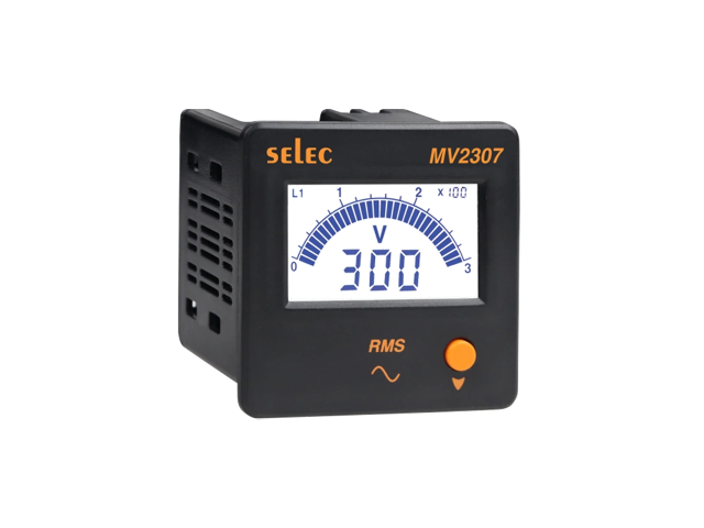 SELEC MV2307 — Voltímetro LCD, 3Ø, 72x72mm