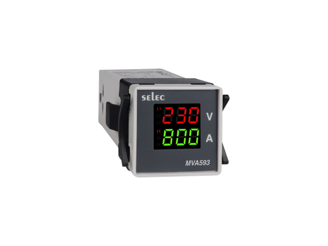 SELEC MVA593 — Medidor LED de tensión y corriente, 3Ø, 48x48mm