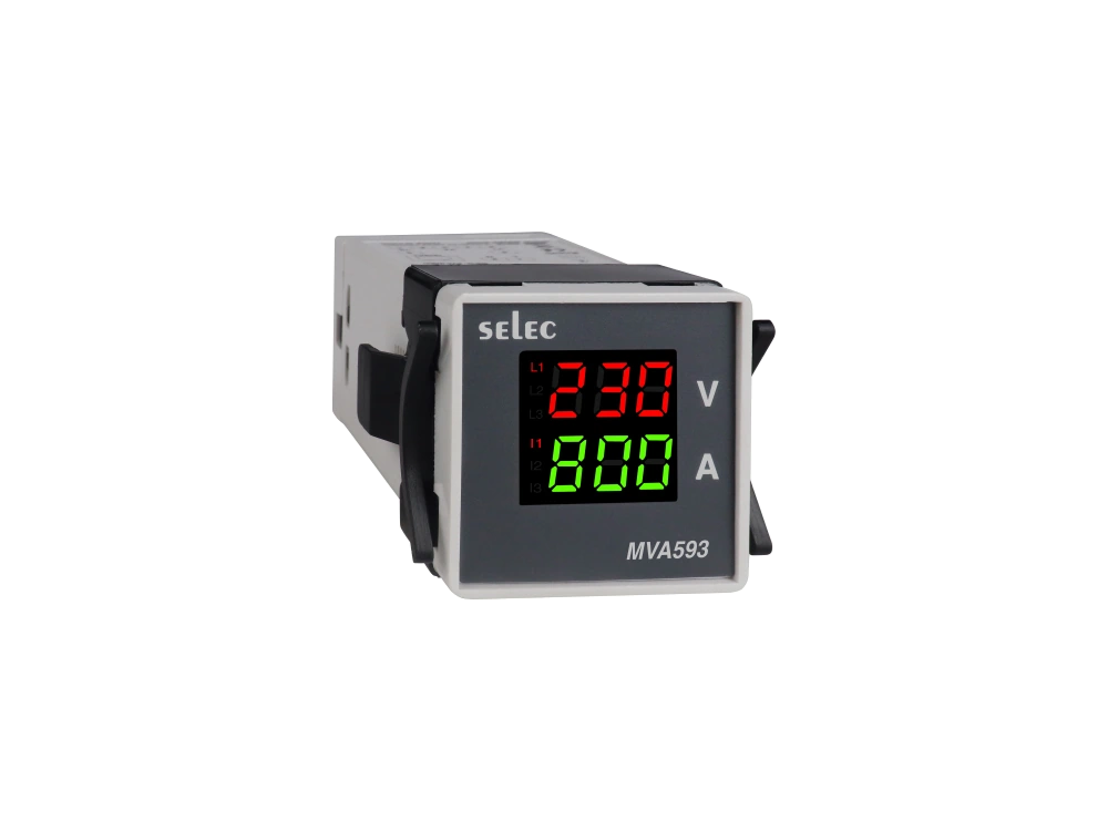 SELEC MVA593 — Medidor LED de tensión y corriente, 3Ø, 48x48mm