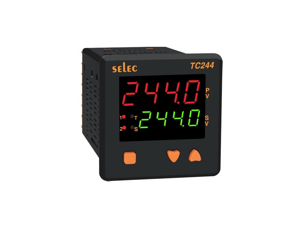 SELEC TC244AX — Dual display, dual set point, relay/SSR+ relay output, 72x72 mm