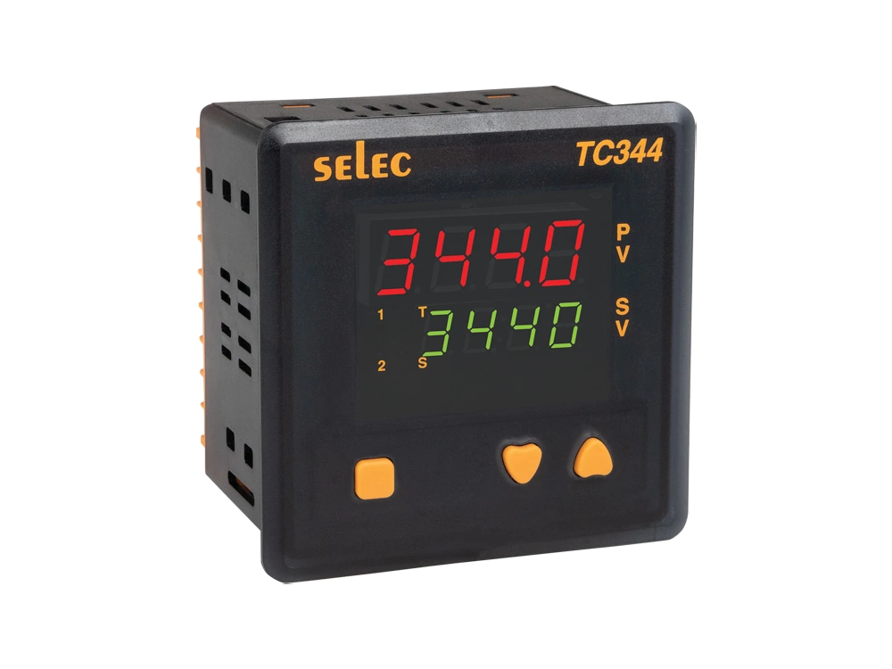 SELEC TC344AX — Doble pantalla, doble punto de consigna, salidas de relé / SSR y relé, 96x96 mm