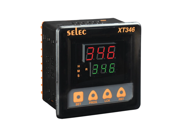SELEC XT346 — Doble pantalla, 9 rangos de tiempo, 96x96mm