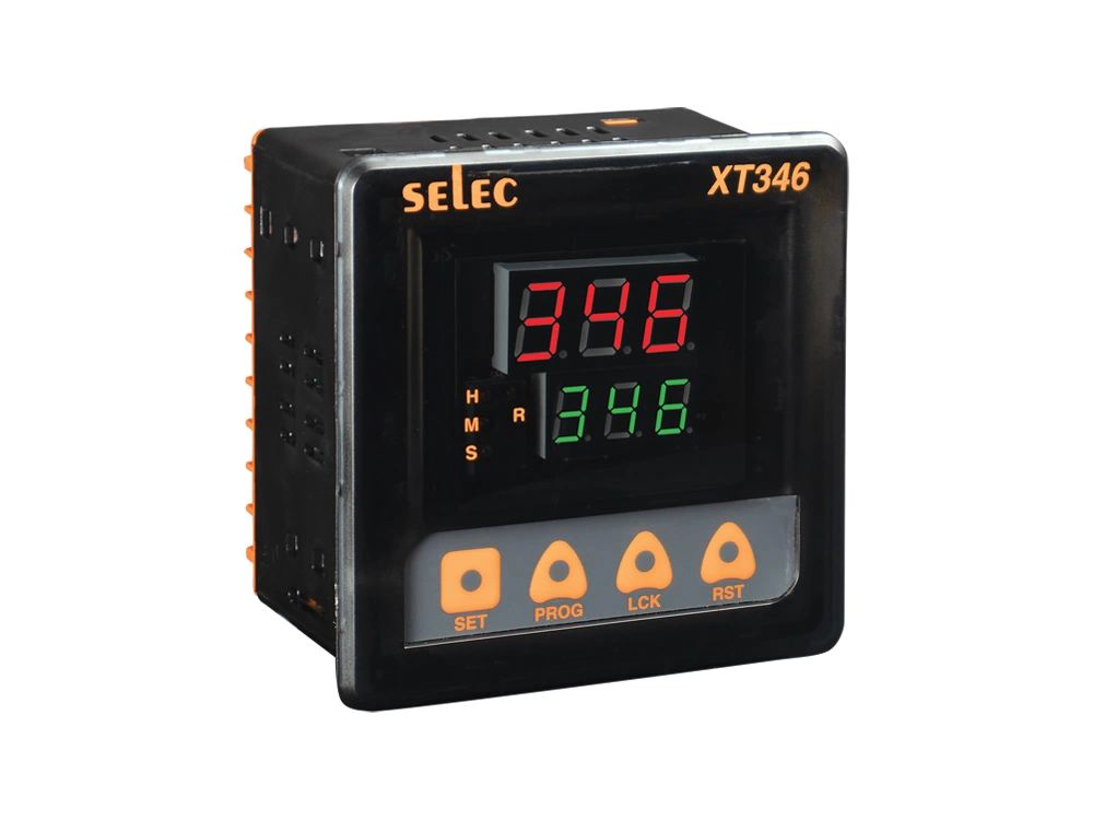 SELEC XT346 — Doble pantalla, 9 rangos de tiempo, 96x96mm
