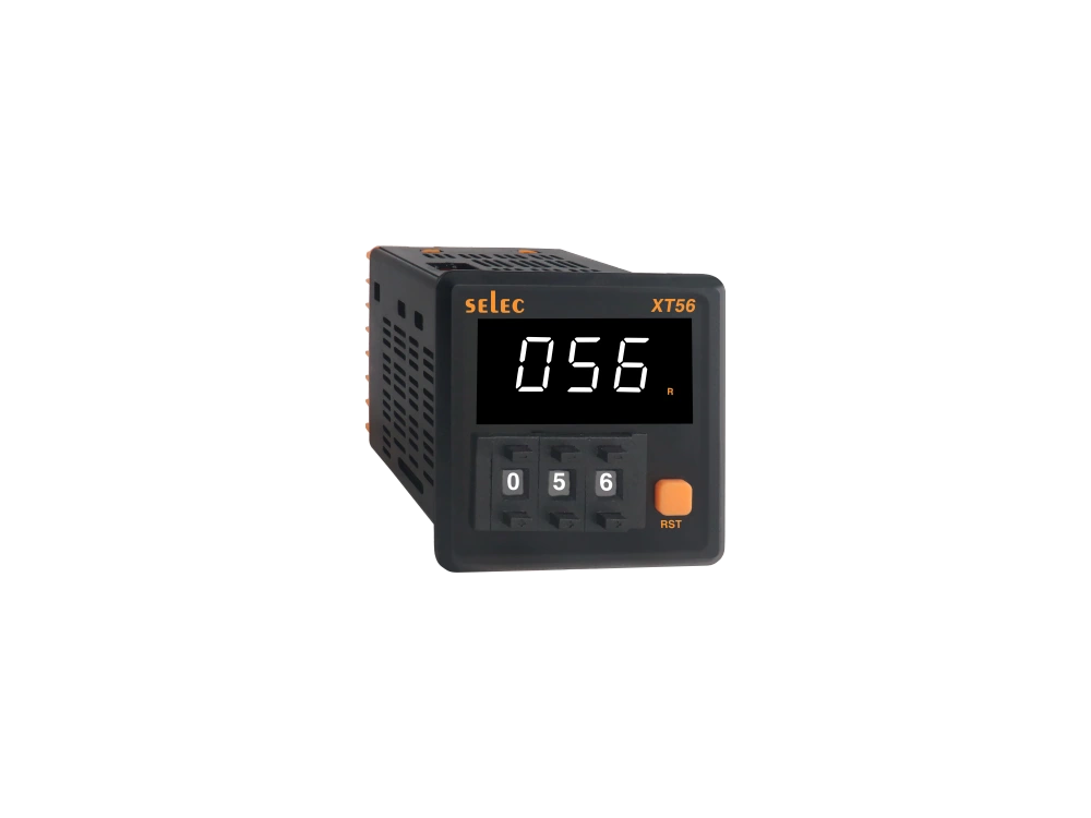 SELEC XT56A — Thumbwheel timer with on delay / interval function, 48x48 mm